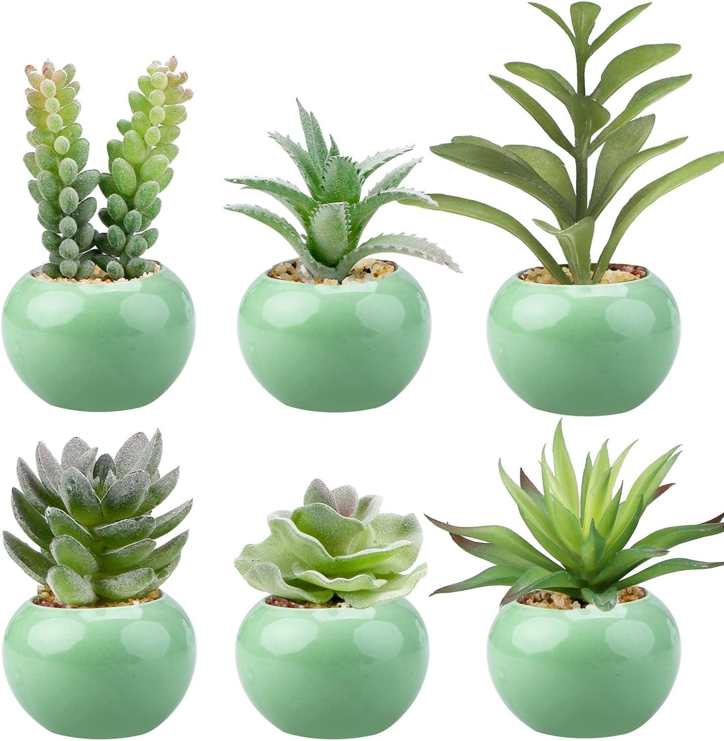 6 Pcs Small Artificial Succulent Plants Bulk in Ceramic Pots Mini