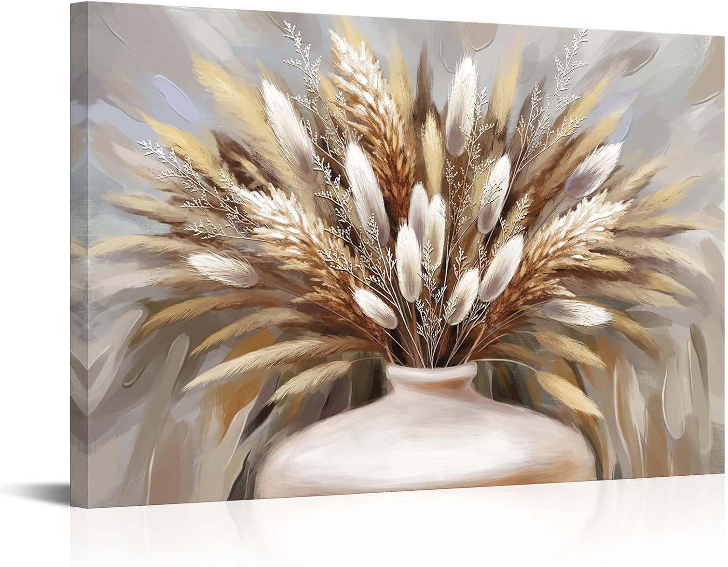 Boho Pampas Grass Wall Art – Framed Canvas Print for Home Decor 24×36 Inch