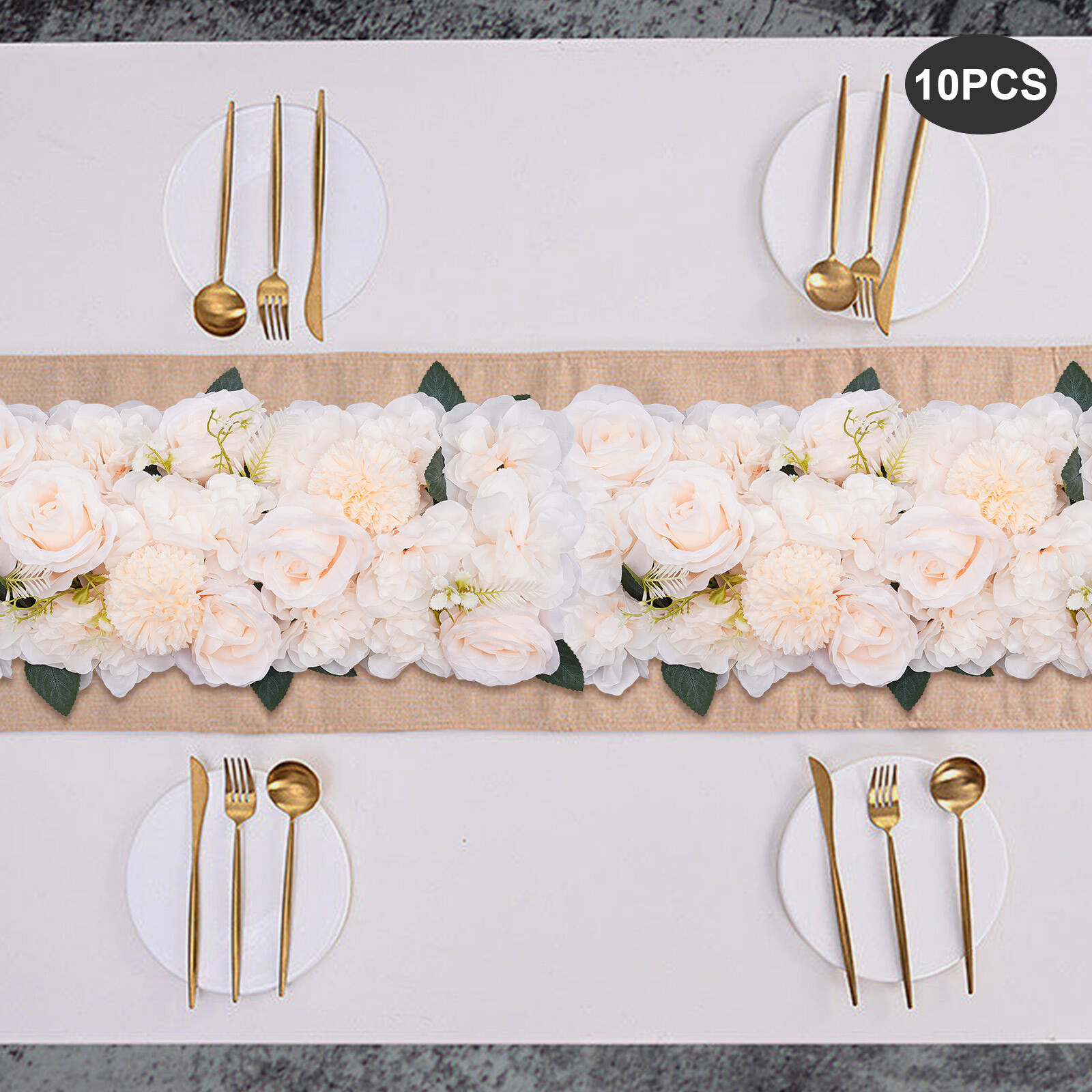 10 Pcs Dining Table Flower Centerpiece Champagne Silk Rose for Wedding 52*28cm
