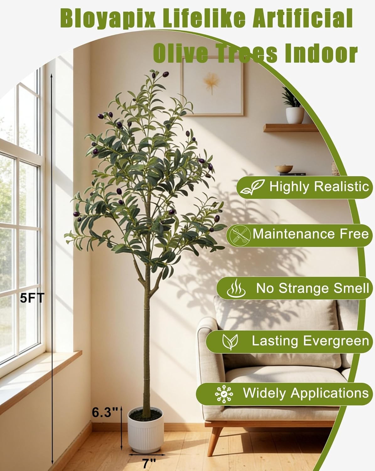 5FT Tall Faux Realistic Olive Trees Artificial Olive Tree for Indoor Home Decor