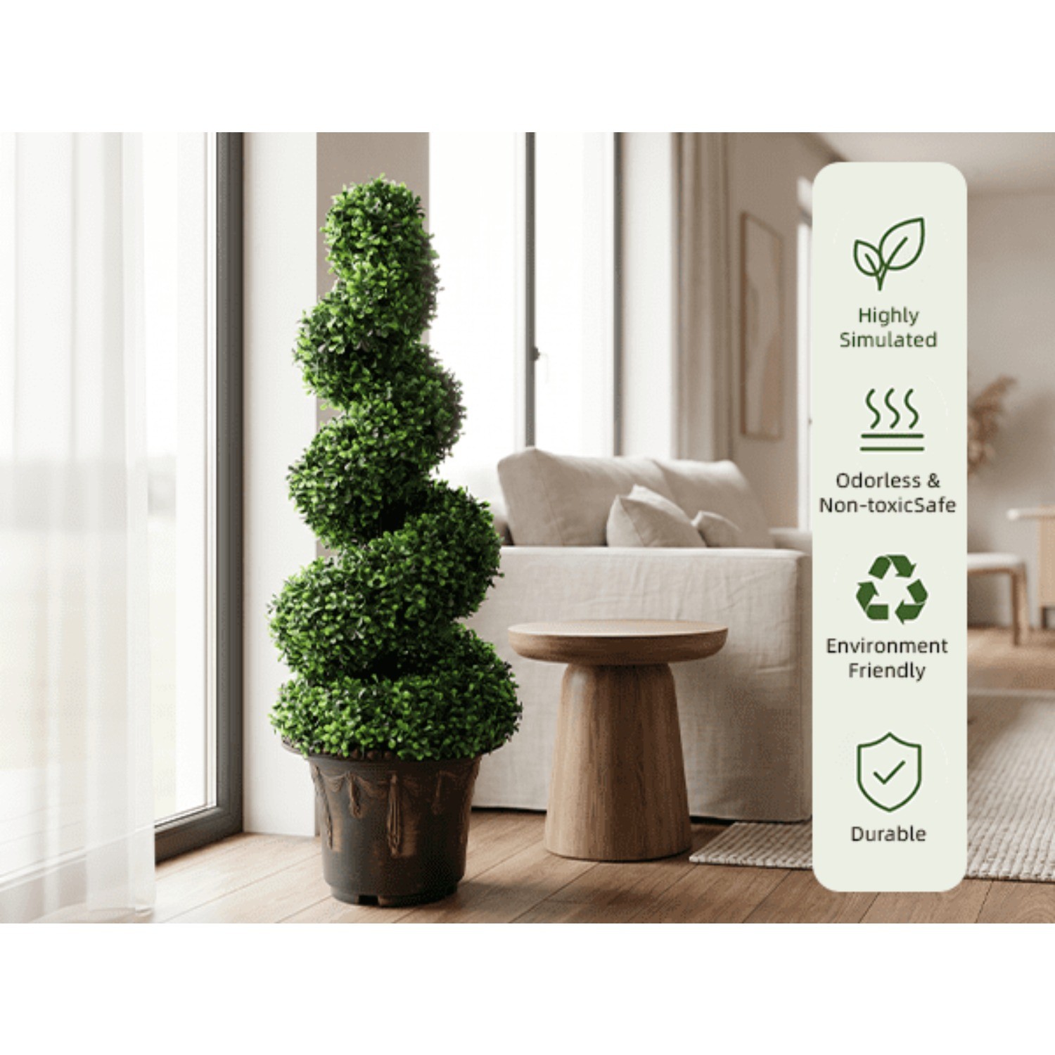 35in Artificial Boxwood Spiral Tree Green Topiary Plant for Indoor/Outdoor Decor