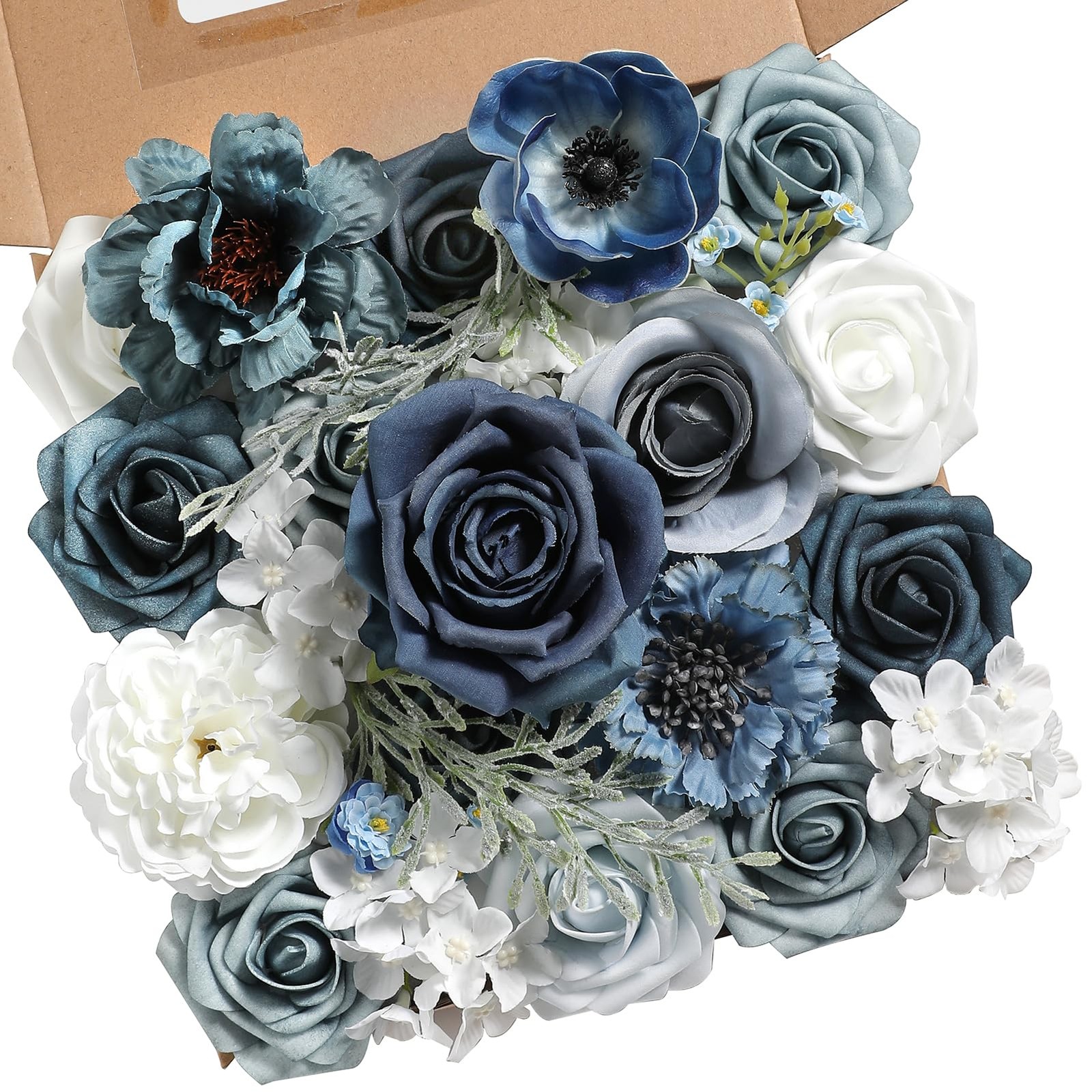 Retro Dusty Blue Artificial Rose Flowers Combo DIY Wedding Bouquets