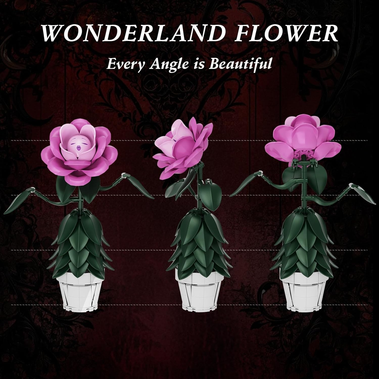 Wonderland Flower Building Sets, Compatible with Lego Flowers for Adults, Girls,