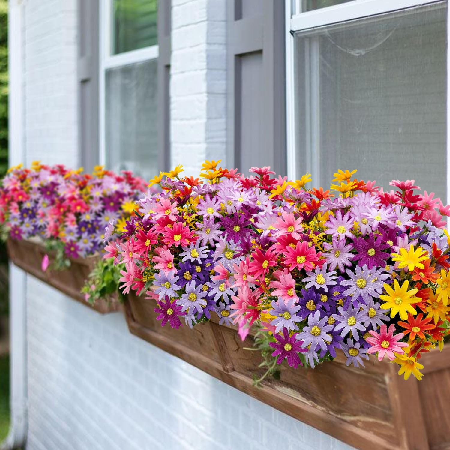 8 Bundles Artificial Daisy Flowers for Outdoors UV Resistant Faux Silk Colorf…