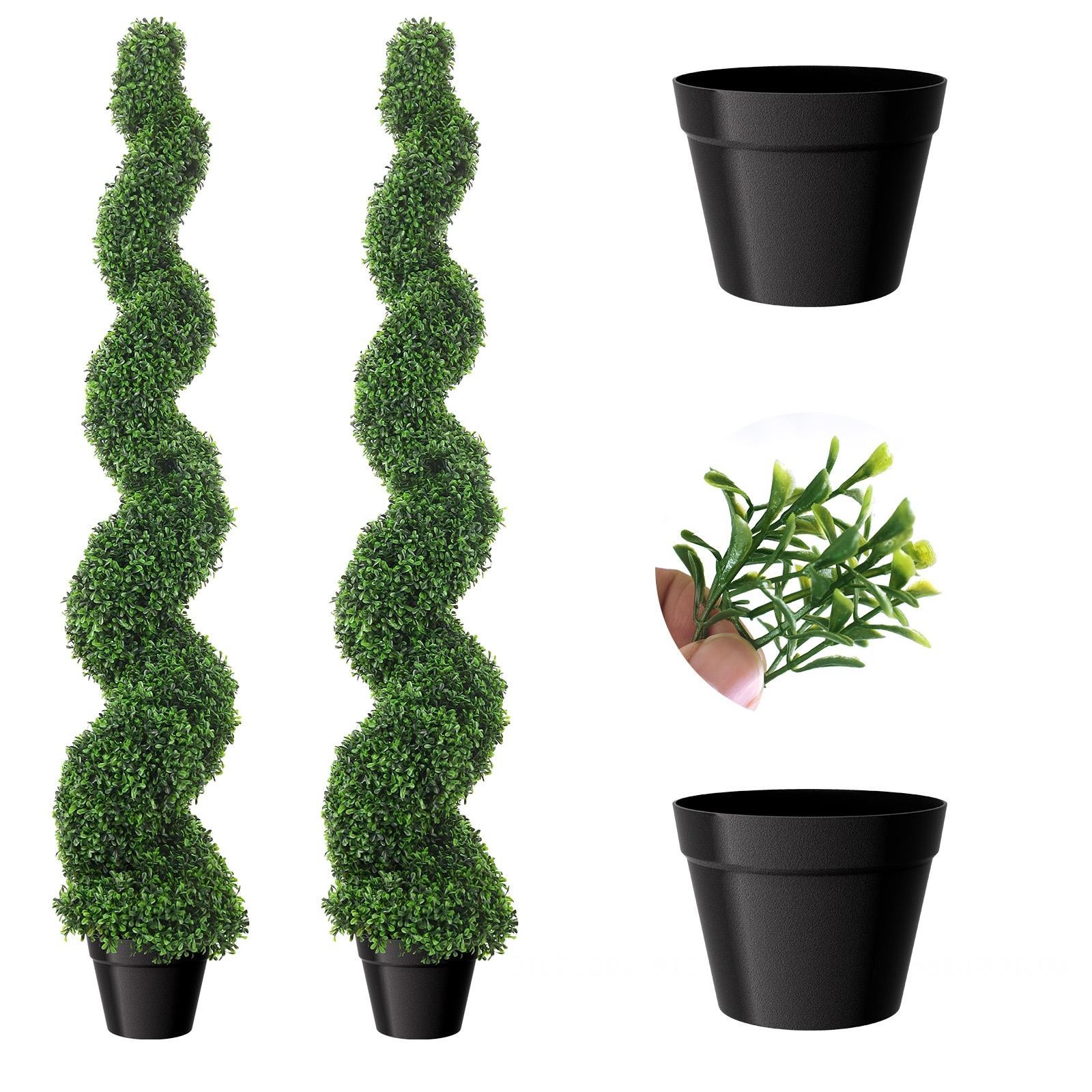 2-Pack Artificial Boxwood Spiral Trees 5 FT UV-Resistant Fake Plants w/ Pot
