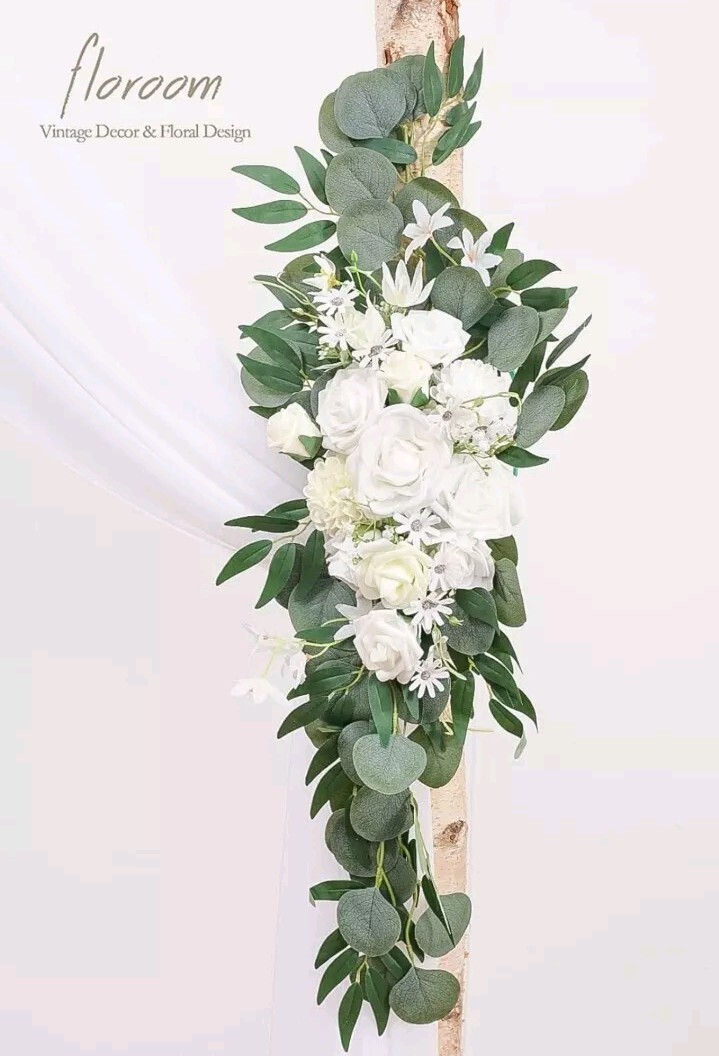 Floroom Arch Flowers with Drapes Kit (Pack of 4) – 2pcs Artificial Ivory & Wh…