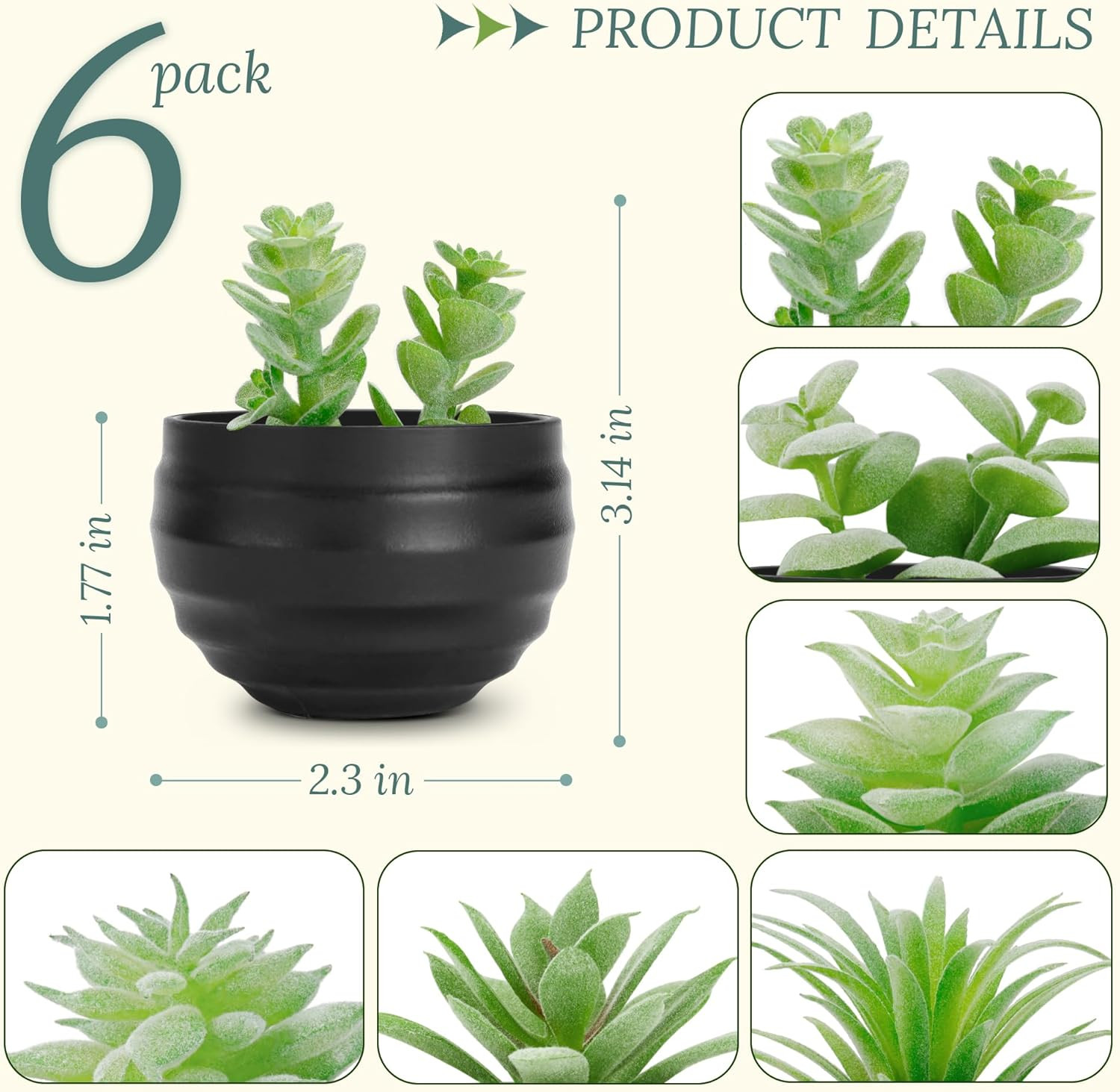 Set of 6 Succulents Plants Artificial in Pots Small Fake Plants for Halloween De