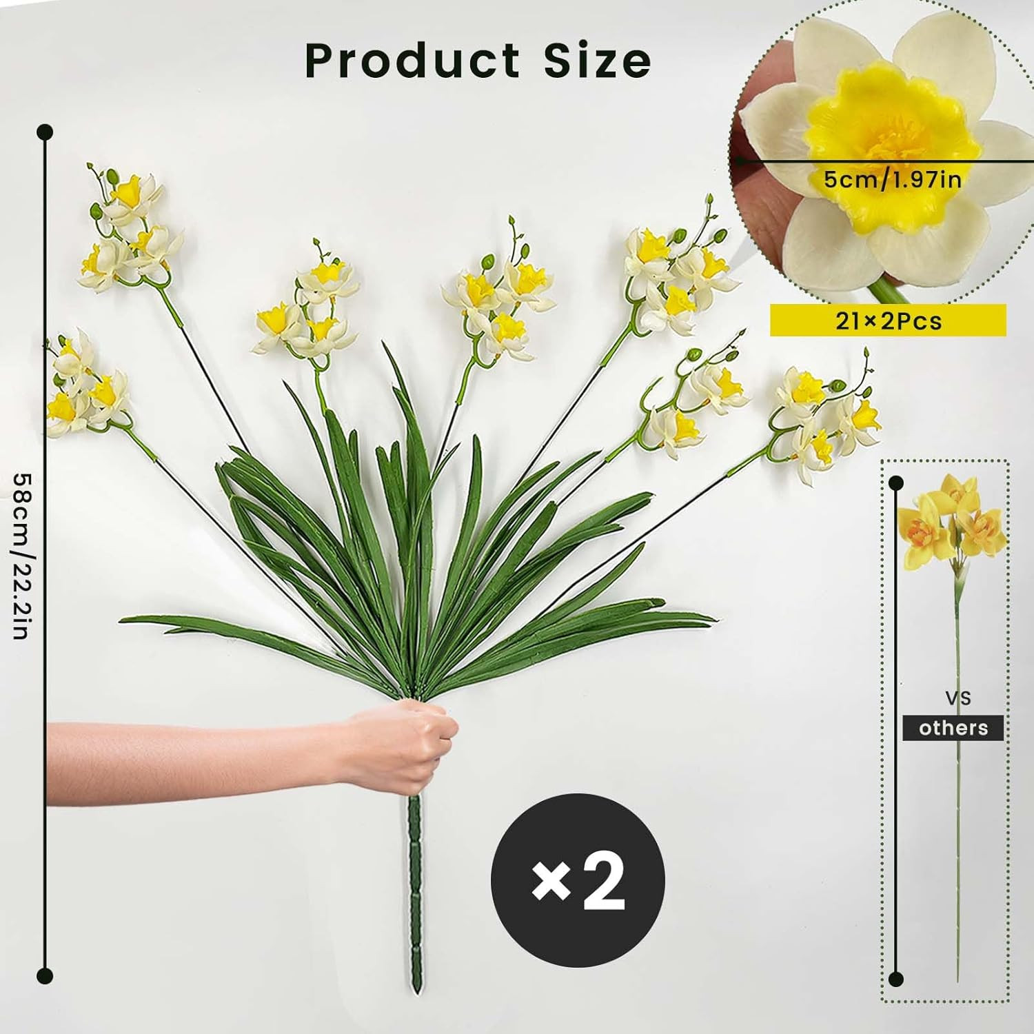 2 Bunches 42 Heads Artificial Daffodils, 58Cm/22 Long Stem Artificial Spring Flo