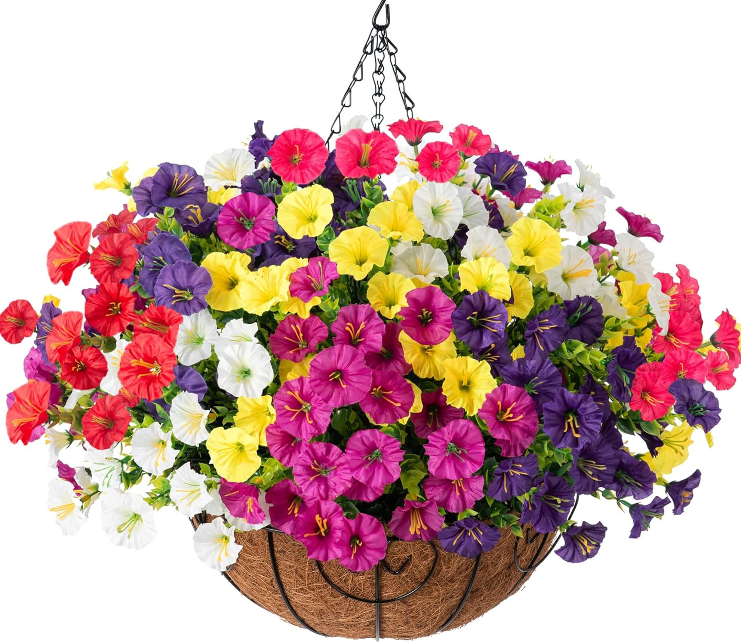 Artificial Hanging Flowers Faux Plants Basket for Outdoors Spring Decor, Fake Si