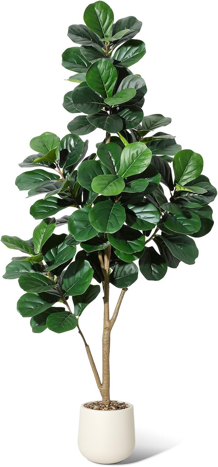 Artificial Fiddle Leaf Fig Tree Faux Ficus Lyrata Indoor Plant w/ Pot Multi Size