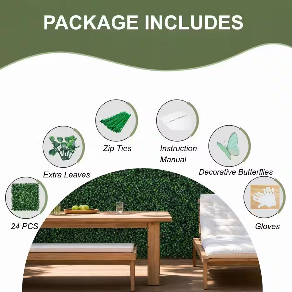 24-Pieces 20 In. X 20 In. X 1.6 In. Heavy-Duty Artificial Hedge, High-Density Bo