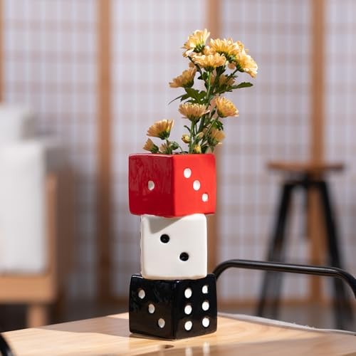 Funky Dice Vase – Unique Ceramic Home Decor for Red, White and Black Dice Vase