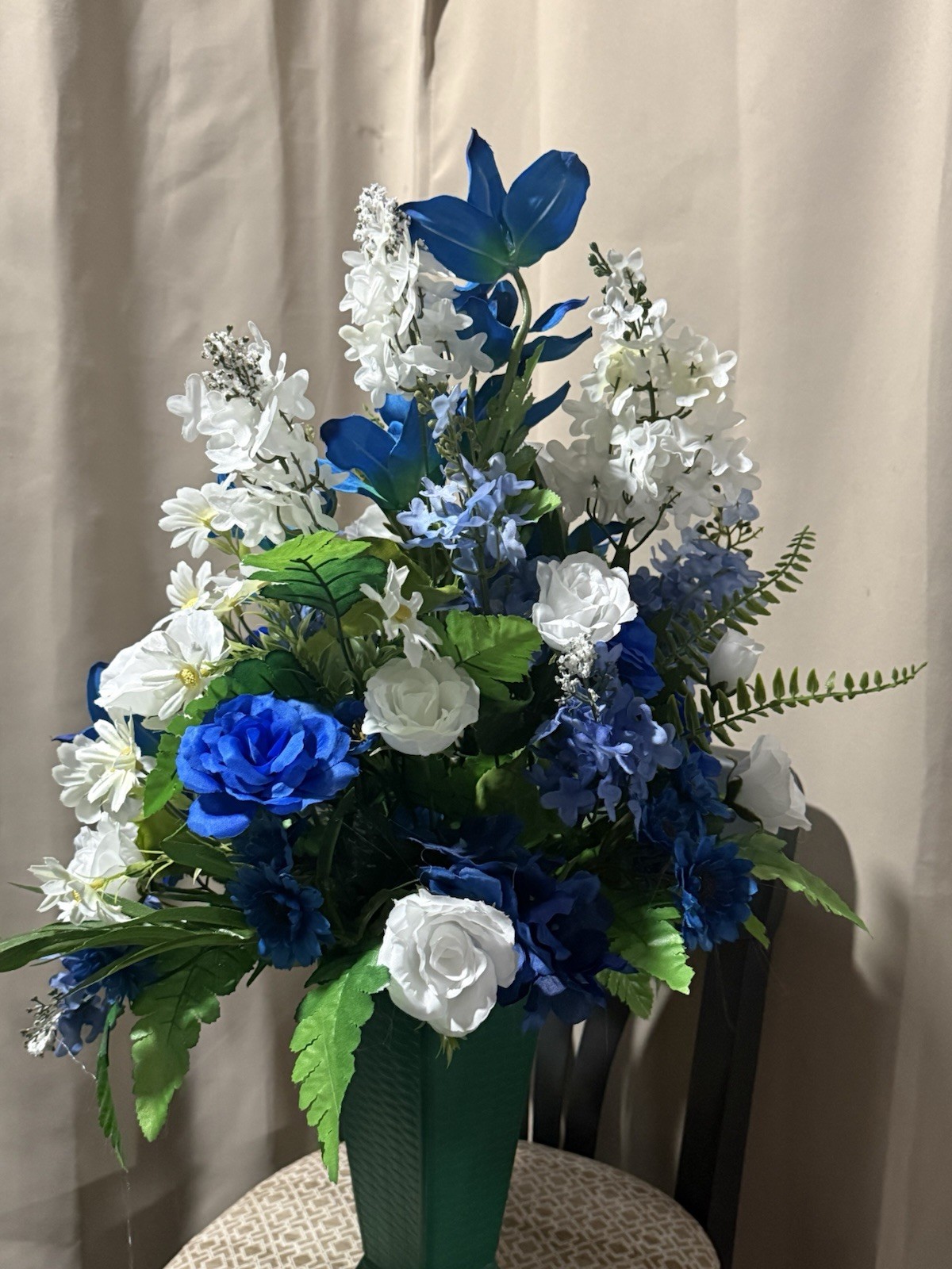 Cemetery Flowers Sympathy Grave Artificial Arrangement For Grave Blue Orchid
