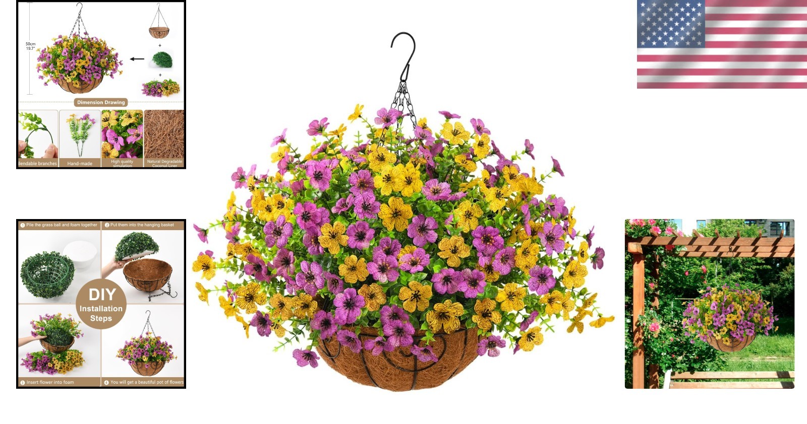 Vibrant UV Resistant Faux Hanging Daisies in Metal Basket – Outdoor Elegance
