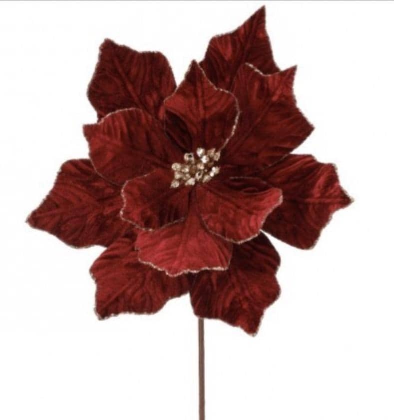 Regency Rich Velvet Burgundy Poinsettia Stem Christmas Flower Holiday Accent