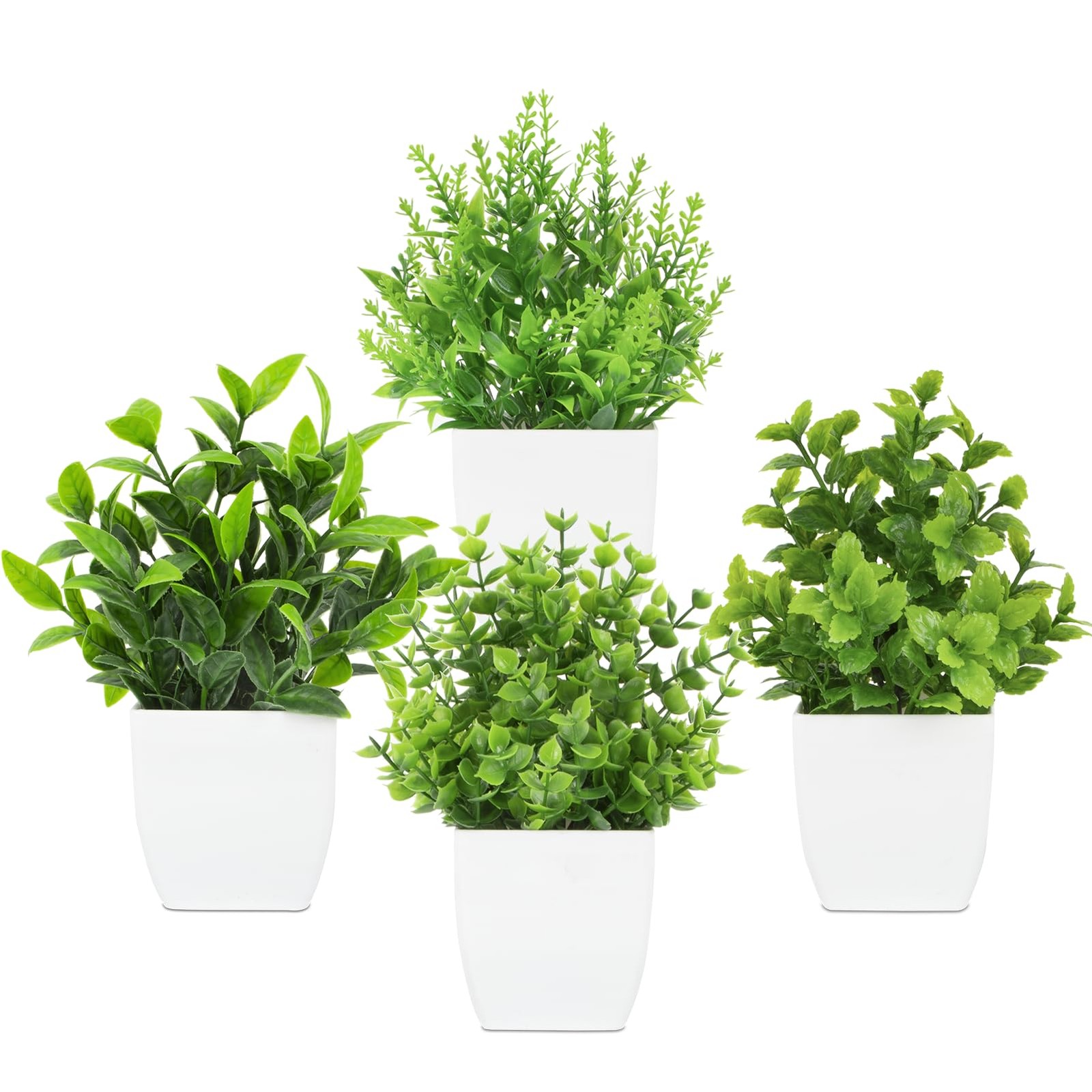4 PCS Small Fake Plants Mini Artificial Potted Eucalyptus Rosemary Decor