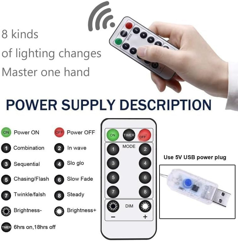 Luces de ramas de rosas con setenta y dos led y ocho modos con control remoto