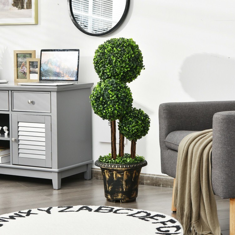 36″ Artificial Topiary Triple Ball Tree In/outdoor Fake Home Decor Potted Plant