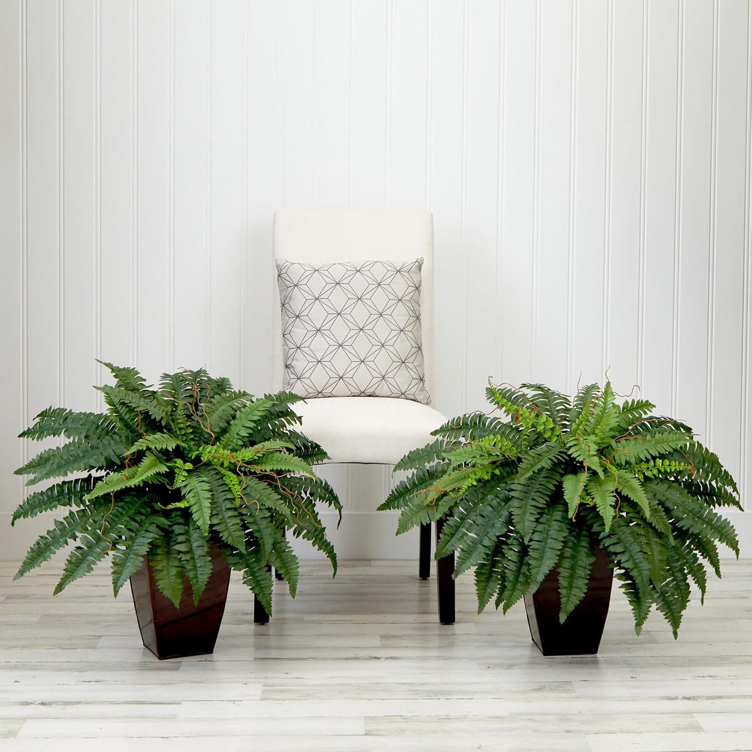 Set of 2 23″ Artificial Boston Ferns in Bronze Planters – DIY Kit
