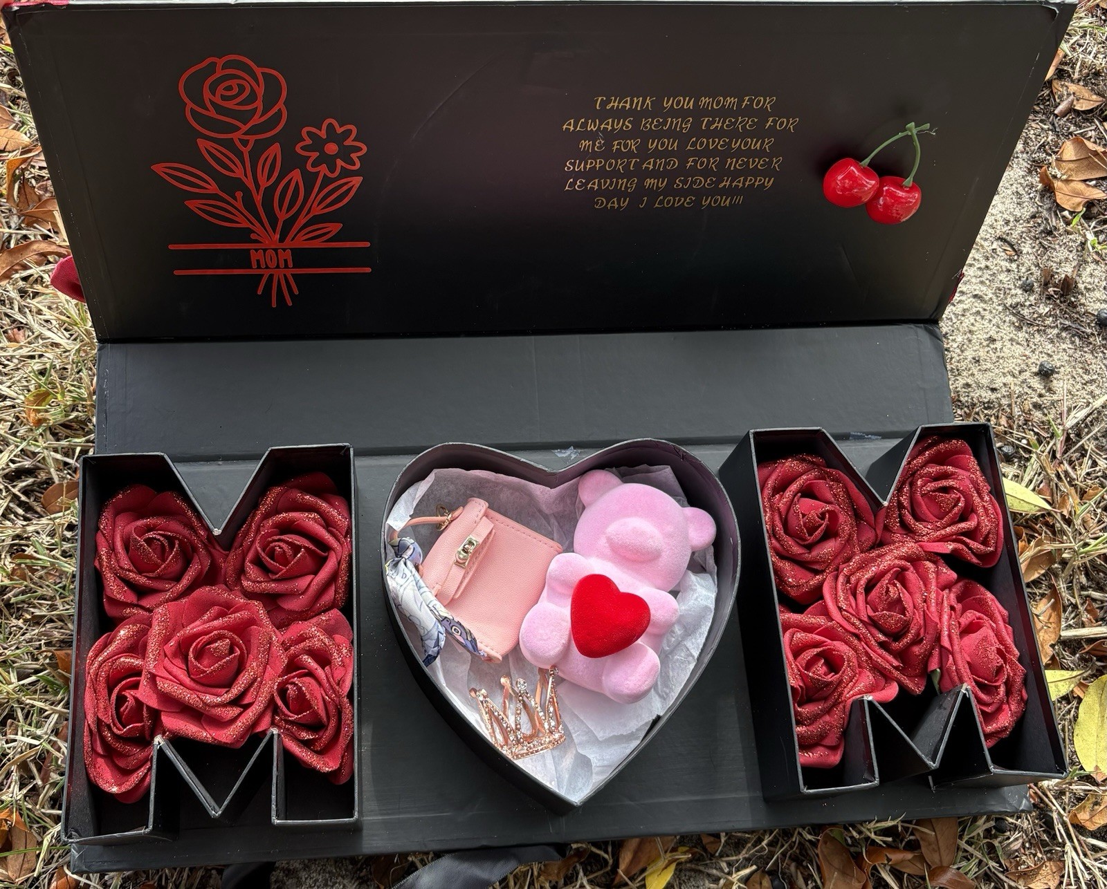 MOM Gift Box with Red Eternal Roses – Decorative Bear & Accessories