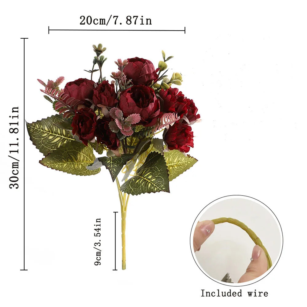9 Heads Artificial Rose Silk Flowers Wedding Arch Home Living Room Decor