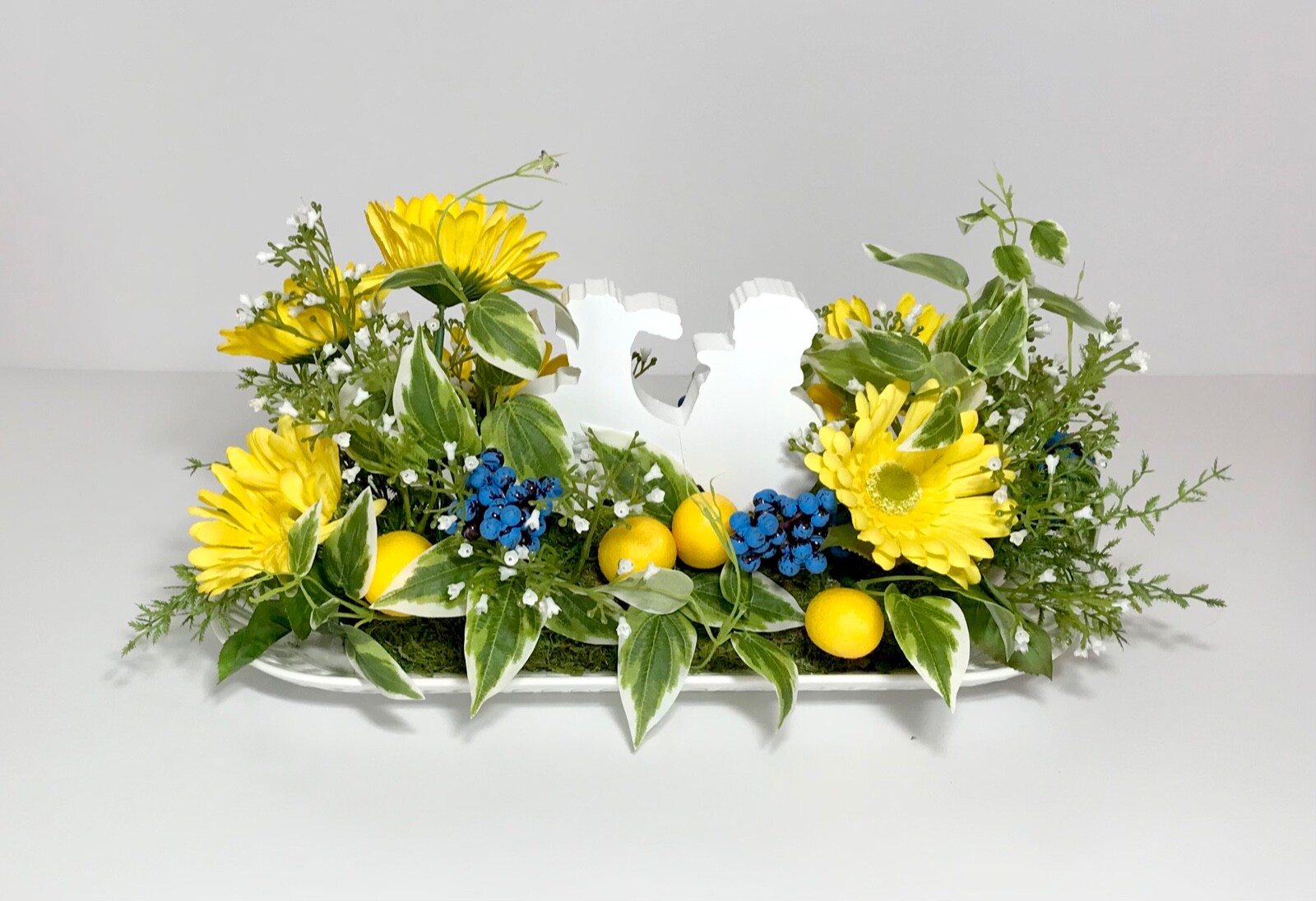 SPRING LEMONS YELLOW FLOWERS BICYCLE SIGN CENTERPIECE ARRANGEMENT DECORATION NEW