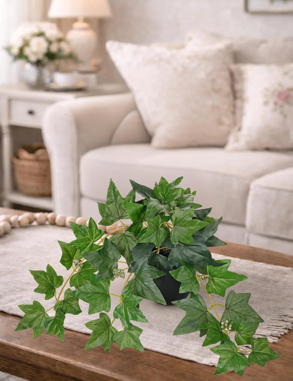 17.7 Inch Green Artificial Plants Indoor Fake Potted Silk Ivy Vine Faux Pot