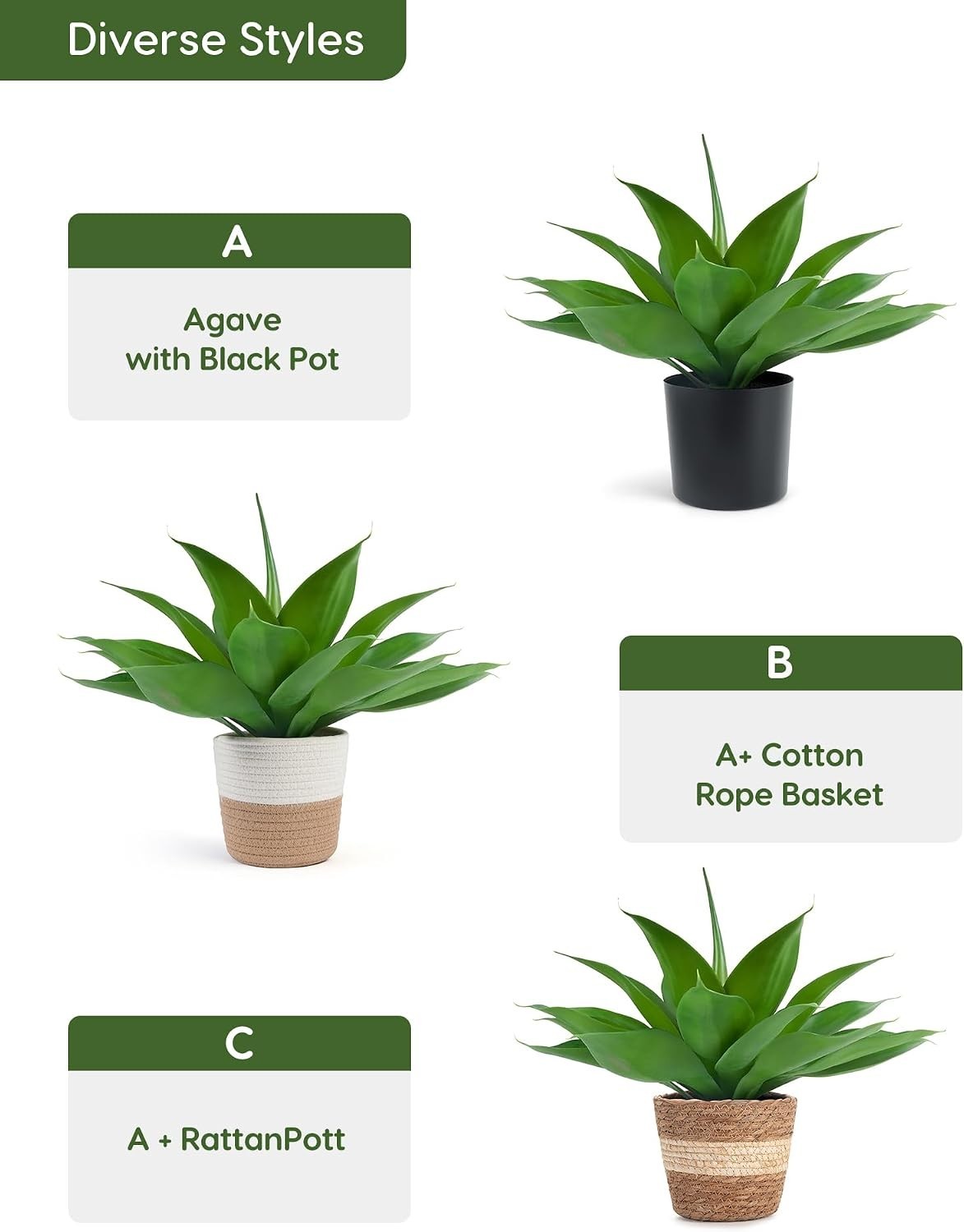 Fake Agave with Rattan Pot, Artificial Plant Outdoor Agave – Fake Sucuulents …