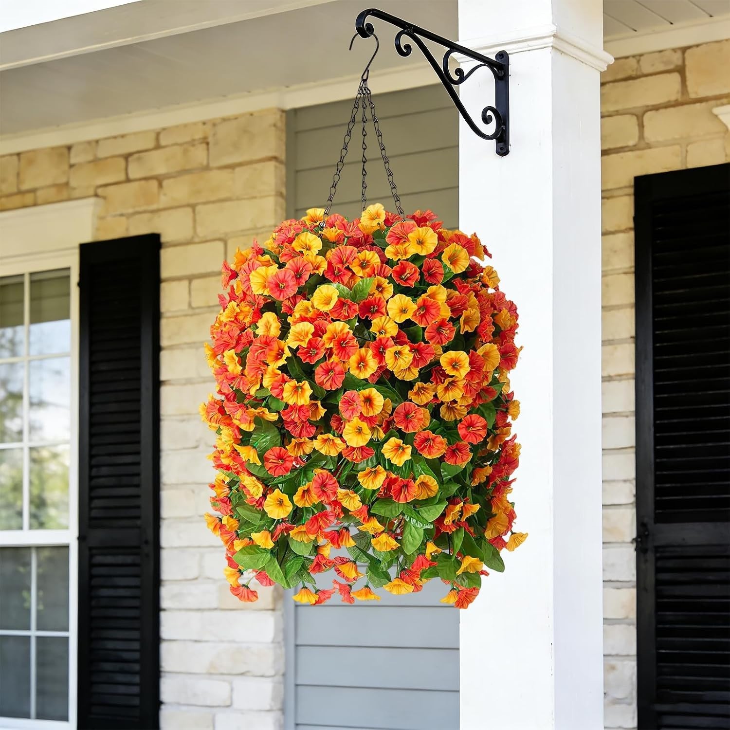 Artificial Flowers with Hanging Basket, Outdoor Faux Plants Silk Morning Glor…