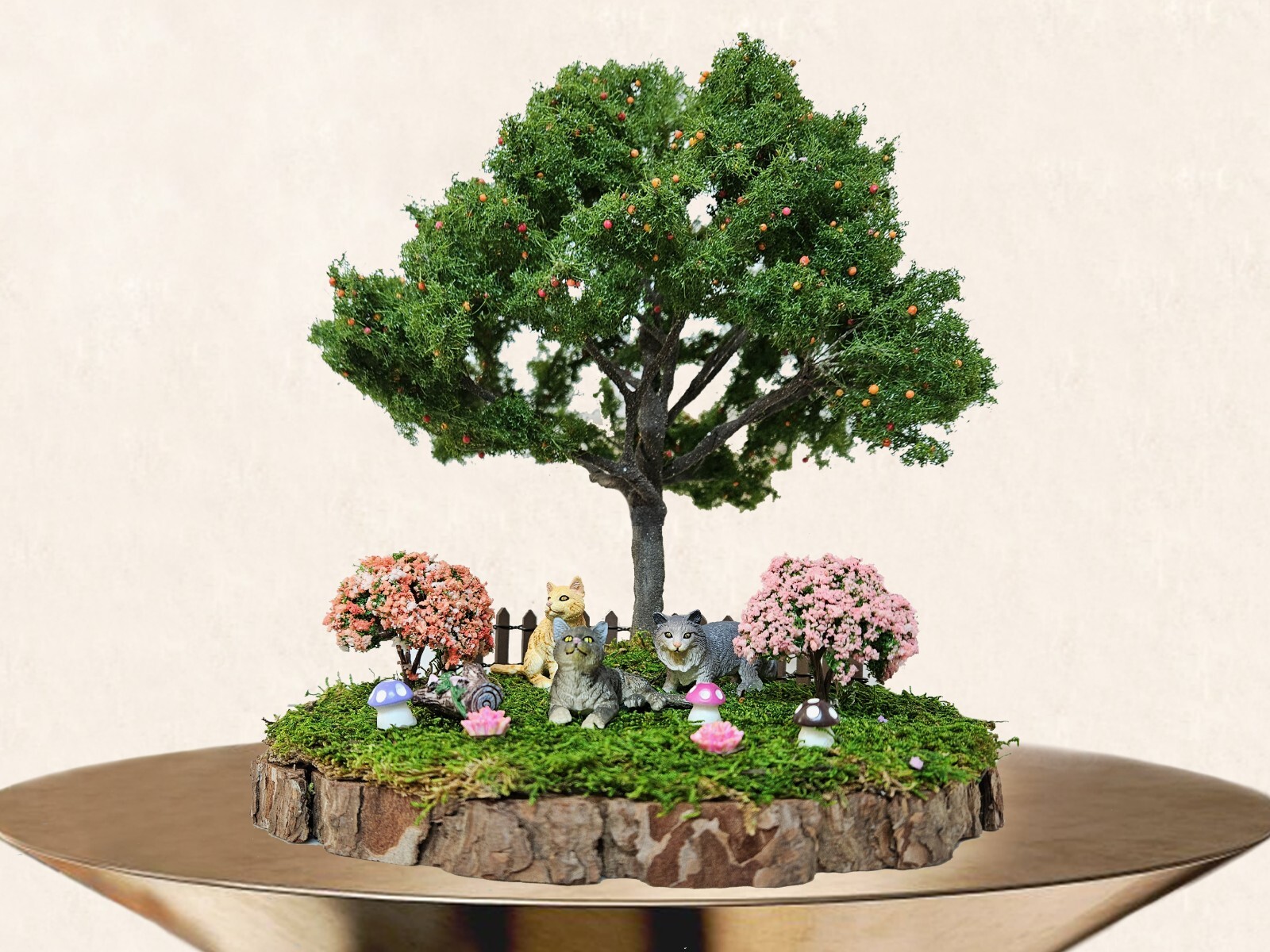 12in. Bonsai Plant Faux Indoor Outdoor Plant Home Office Decor cat figure Moss