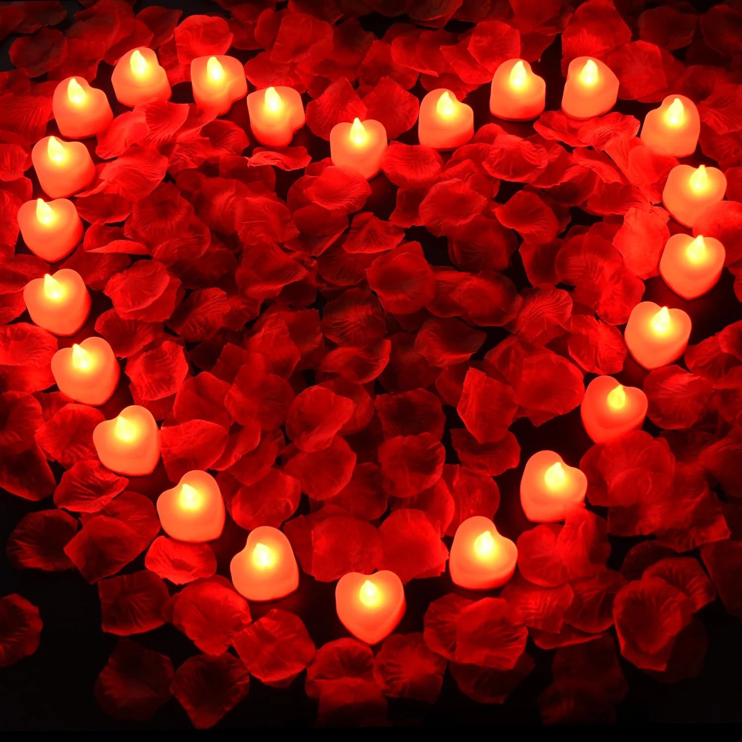 Red Artificial Rose Petals with 24Pcs Red LED Tea Lights Kit, for Home Decor