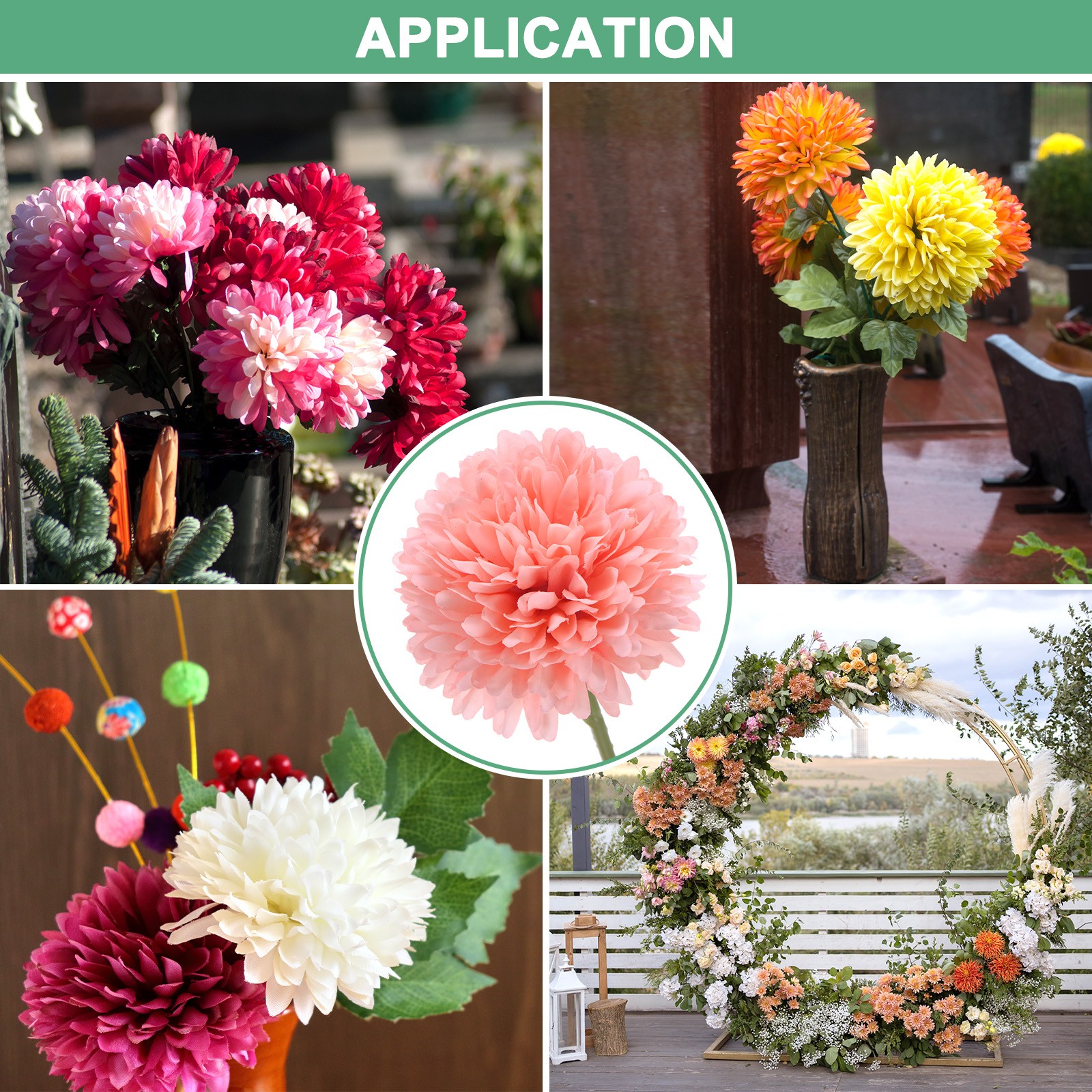 6-Pack Artificial Chrysanthemum Ball Flowers for Home Decor [Peach Pink]