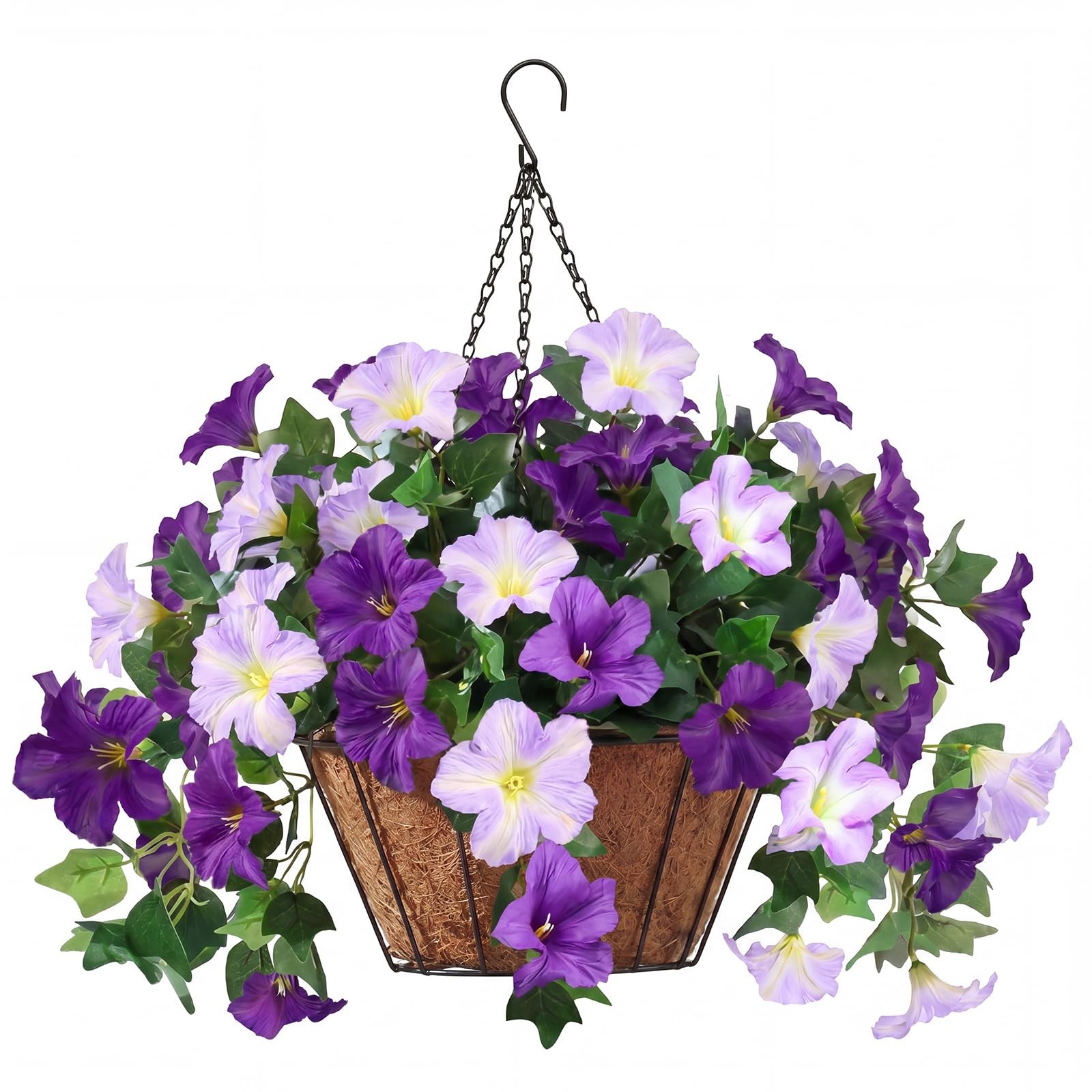 AMORISE 3PCS Hanging Artificial Flowers with Basket, Morning Glory Patio Deco…
