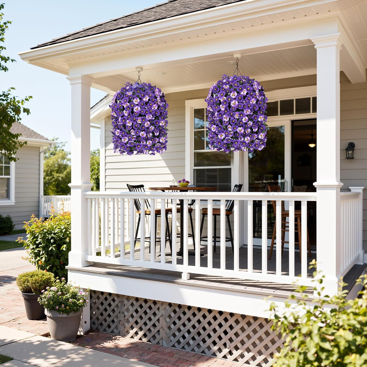 4Pcs Artificial Flowers for Outdoors Fake Pansy with Hanging Basket UV Resistant