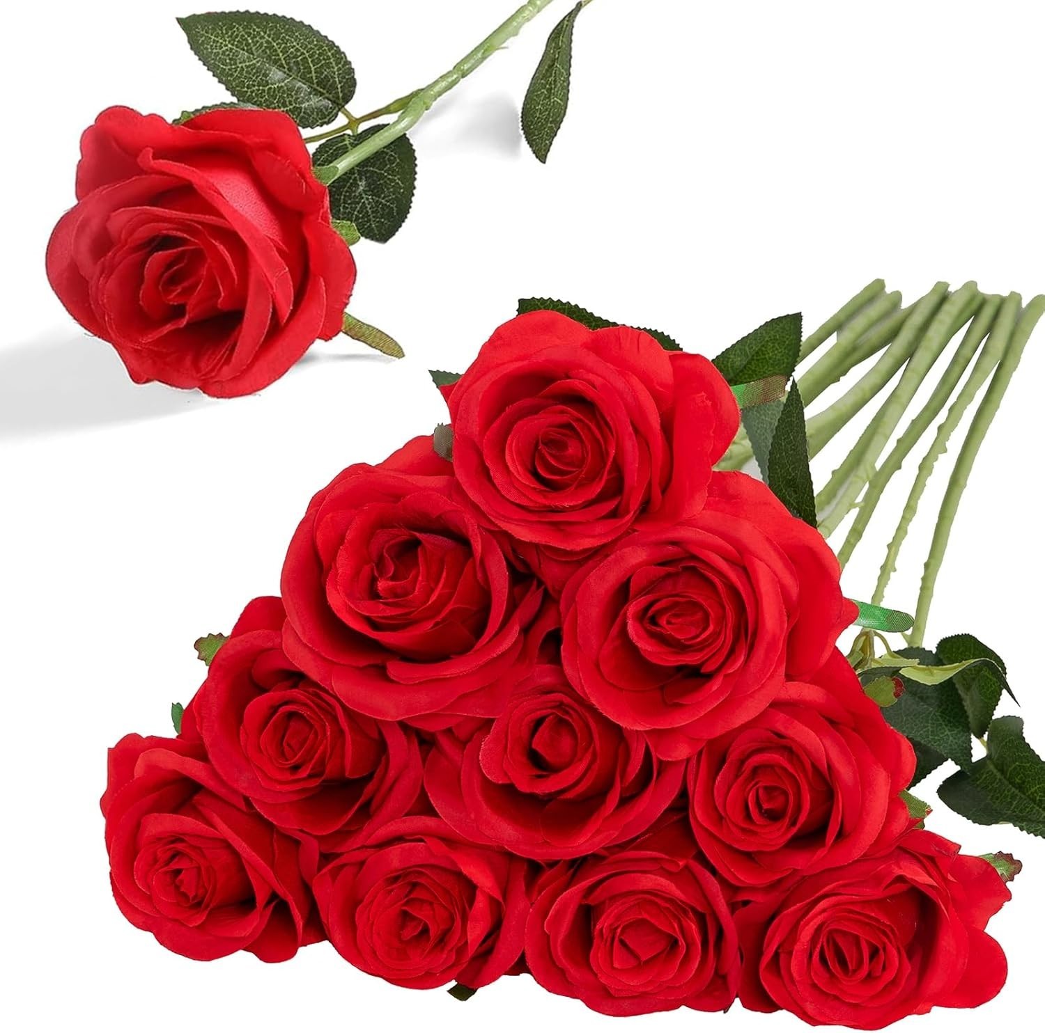 10-Piece Artificial Red Roses – Luxurious Silk Flowers for Weddings & Gifts