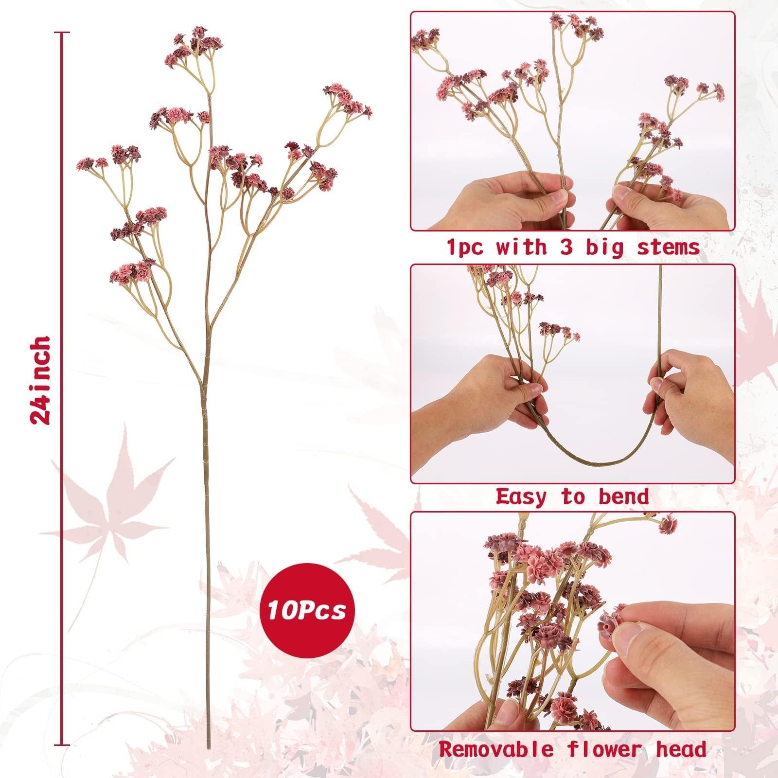 N&T NIETING Baby Breath Flowers Artificial Bulk, 10Pcs Fake Gypsophila Plants…