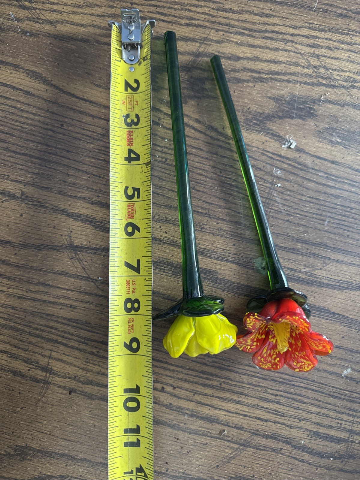 Vintage Art Glass Flower Stems & Blue Green Bud Vases Lot – Hand Blown Decor