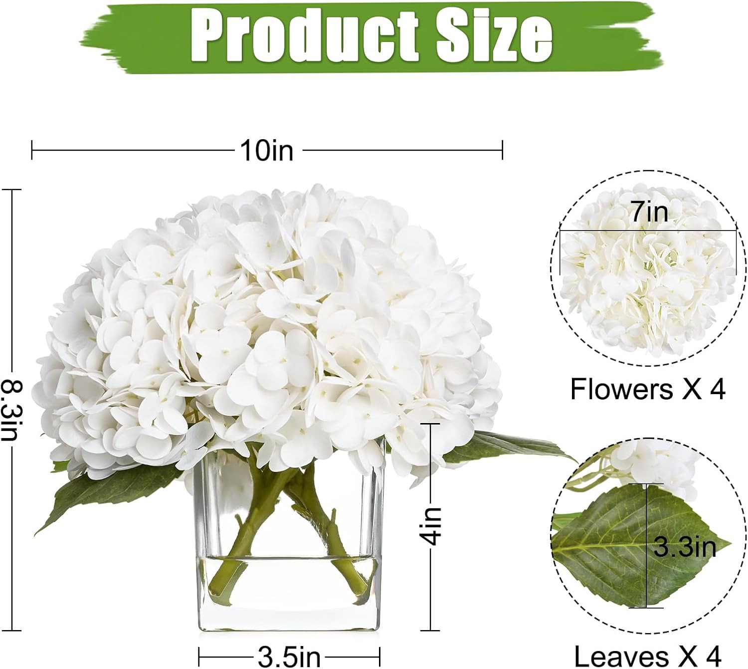 Luxury White Hydrangea in Glass Vase with Faux Water – Elegant Table Centerpiece
