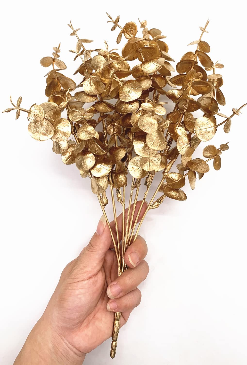 2 PCS Artificial Gold Plants Decorations Fake Golden Eucalyptus Shrubs Foliage