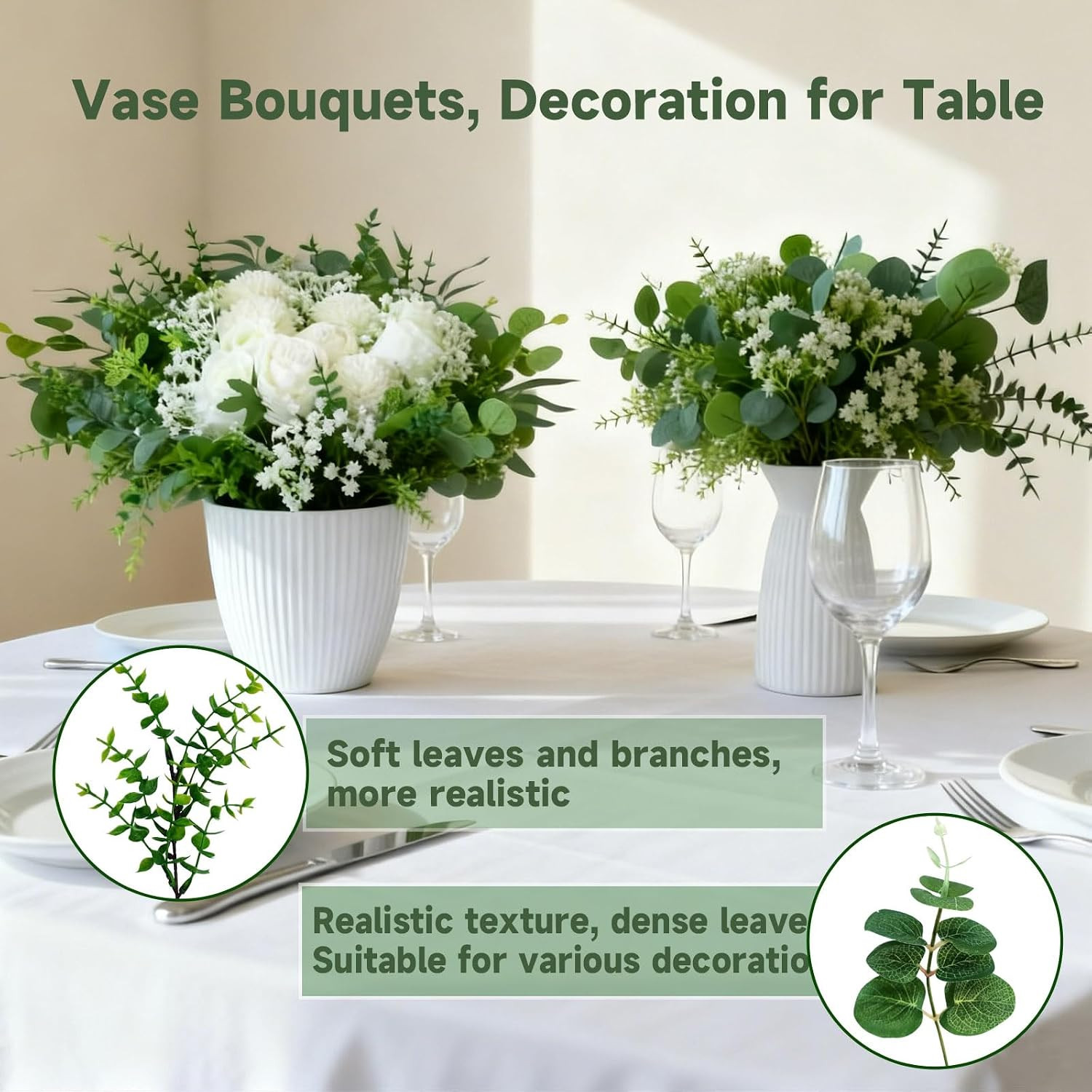 150 Pcs Faux Greenery Stems with Flowers for Wedding & Home Decor