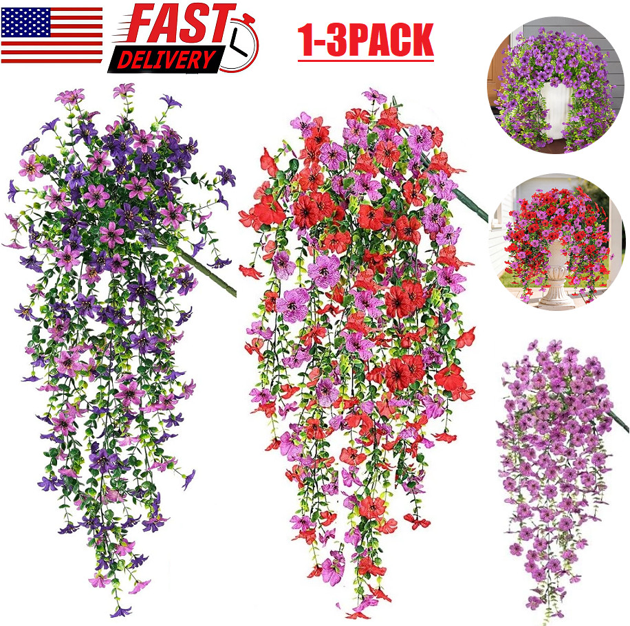 2/4 PACK Artificial Hanging Flowers for Outdoors Faux Plants, Artificial Flowers