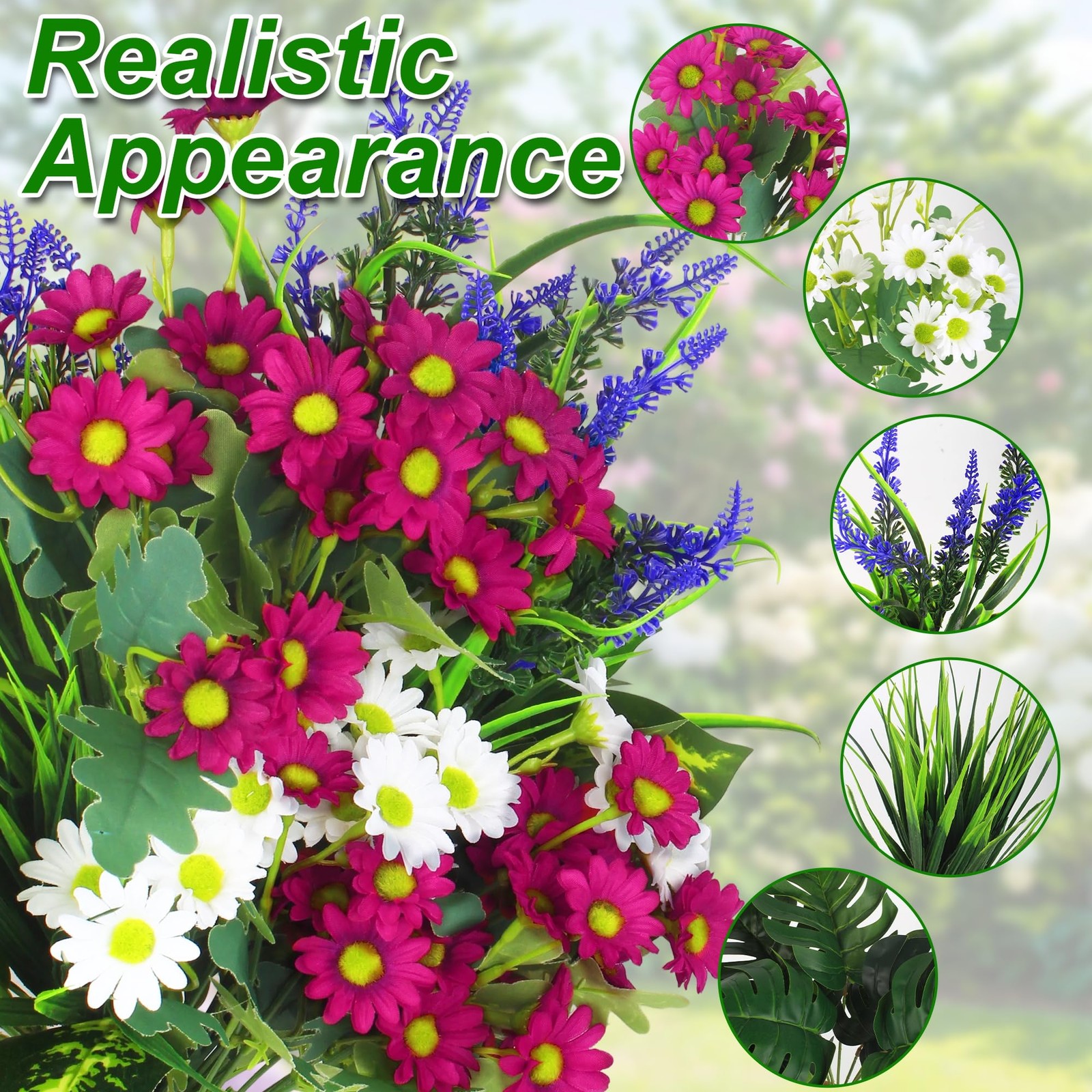 19PCS Artificial Plants Outdoor Fake Plants UV Resistant Artificial Flowers G…