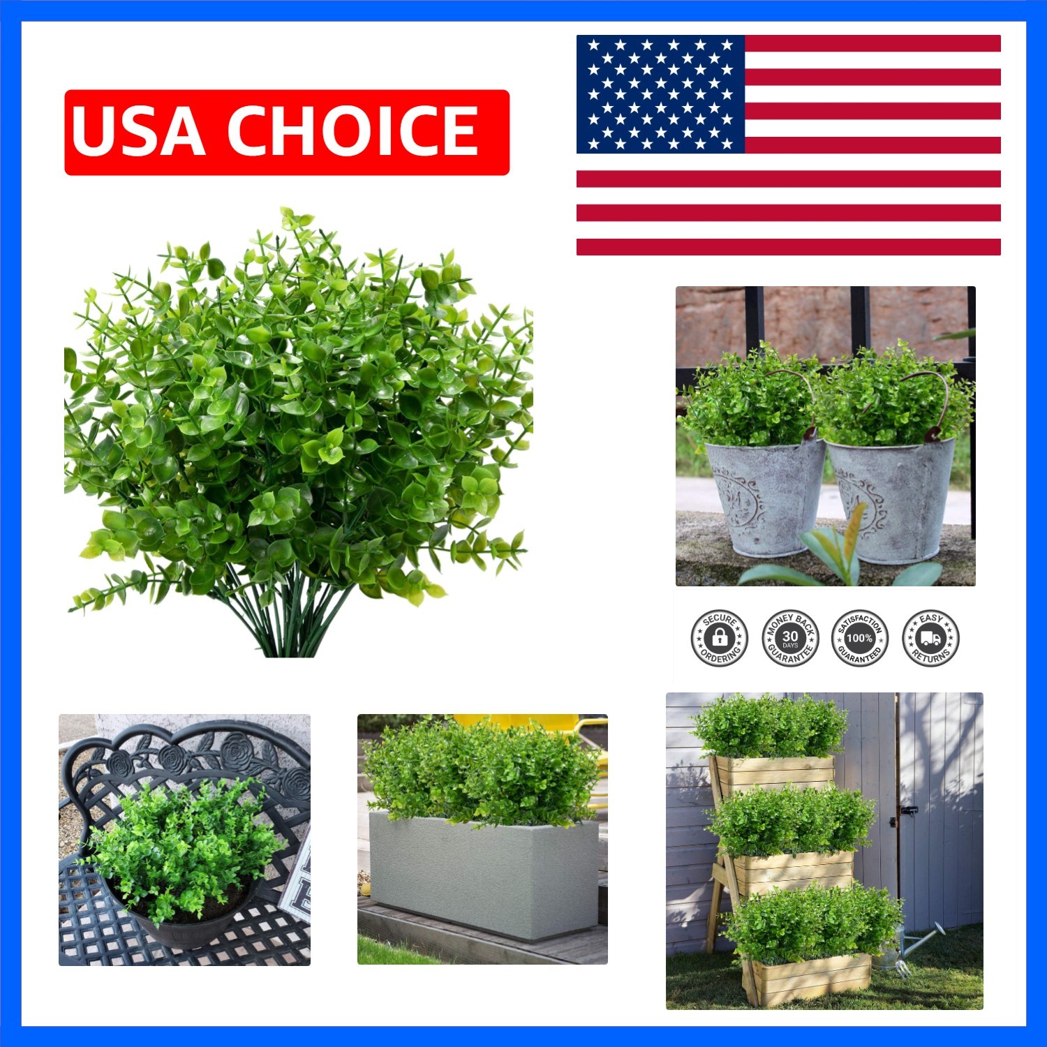 8 Bundles Outdoor Artificial Boxwood Stems UV Resistant No Fade Greenery Plan…