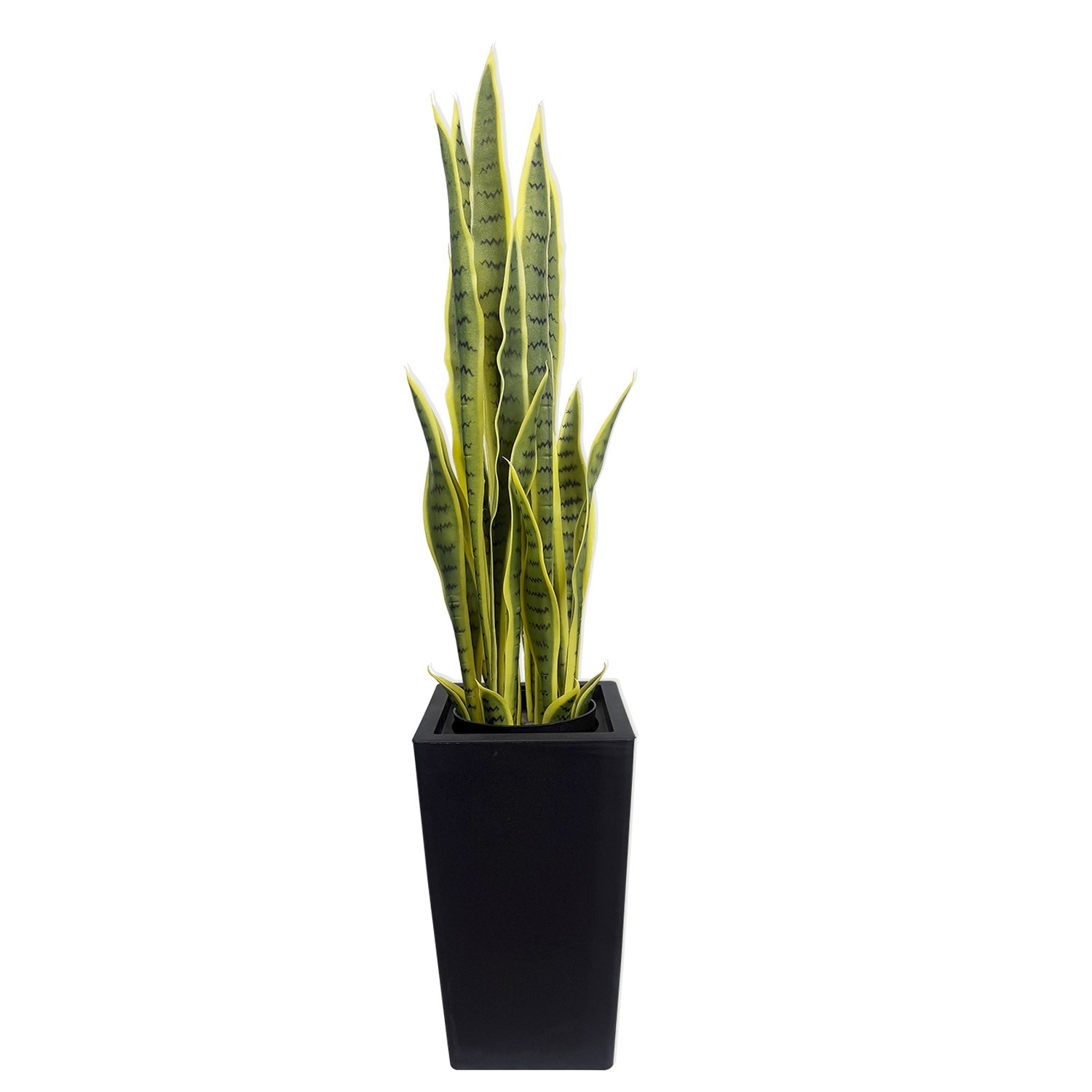 Artificial Snake Plant with Black Planter, Faux Sansevieria Floor Plant Decor