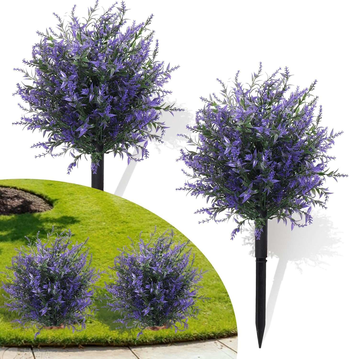 Purple Artificial Lavender Topiary Ball Tree – 2Pc UV Resistant Decor