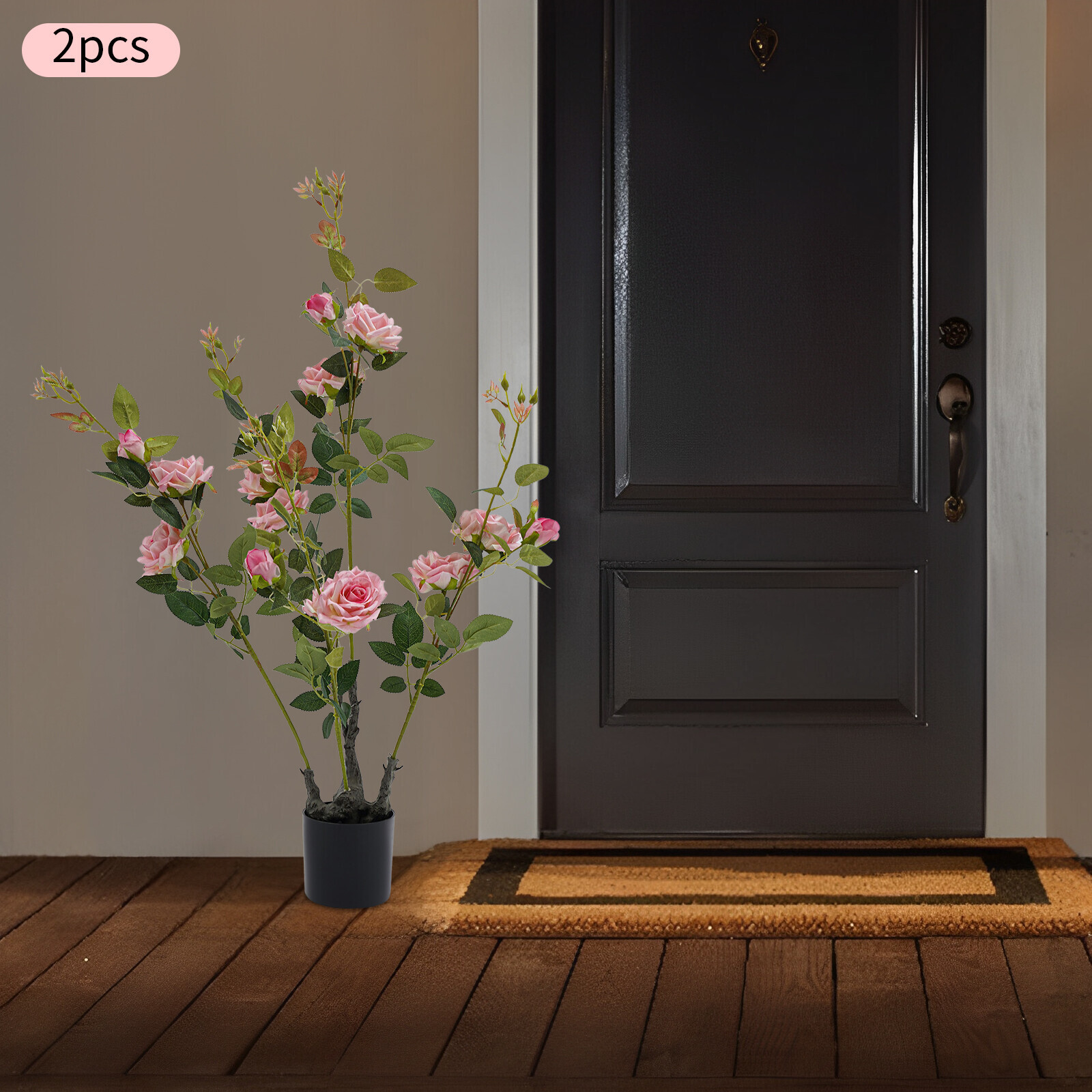 2-Pack Artificial Pink Rose Trees 35.4in (89.9cm) Silk Faux Flower Indoor