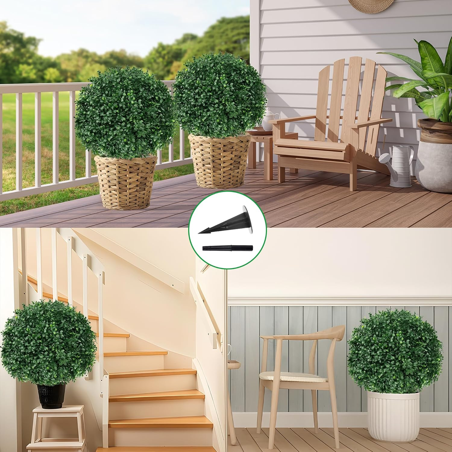 Set of 2 UV Resistant Artificial Boxwood Topiary Balls for Indoor/Outdoor Use