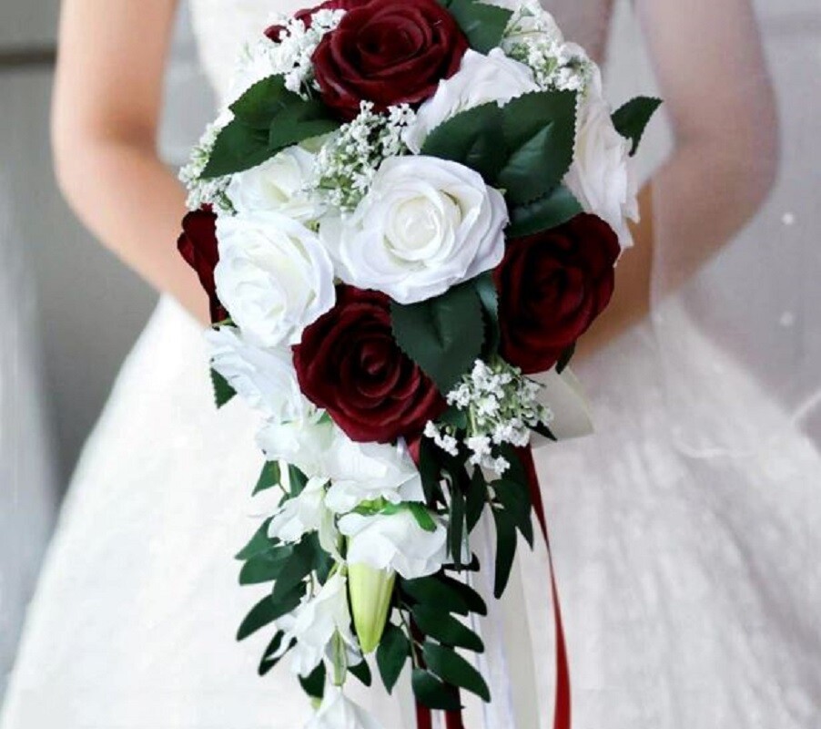 Waterfall Wedding Bride Bouquet Bridesmaid Hand Tied Artificial Flower Decor