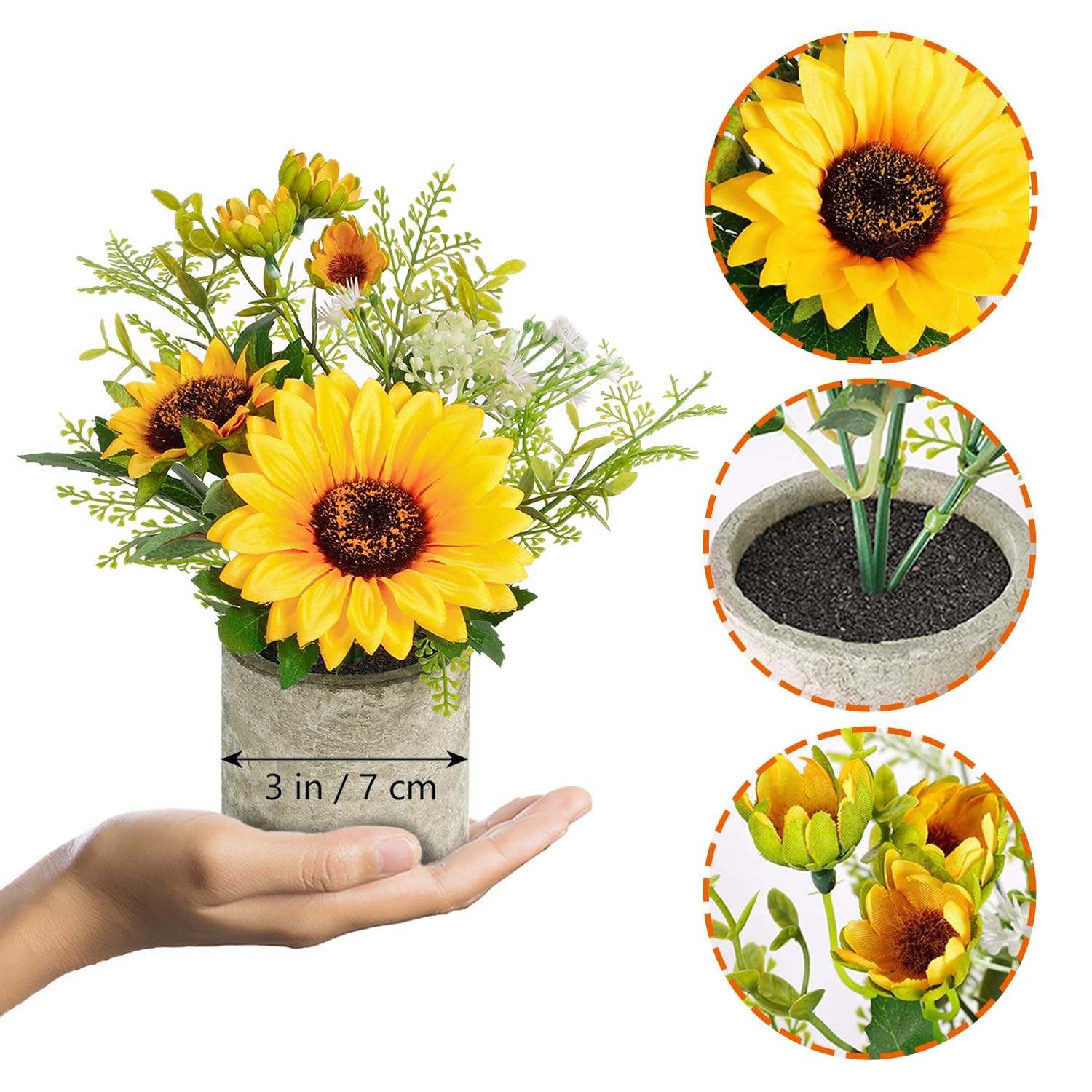 Yellow Artificial Sunflower Fake Flower In Pot Home Bathroom Kitchen Decor