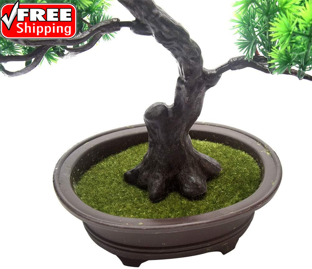 Artificial Bonsai Pine Tree, 11Inch Faux Potted Plant Desk Display Fake Tree Pot